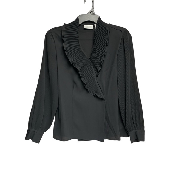 Liz Claiborne Collection vintage black ruffled top size 6 NWT wrap style - Picture 1 of 8